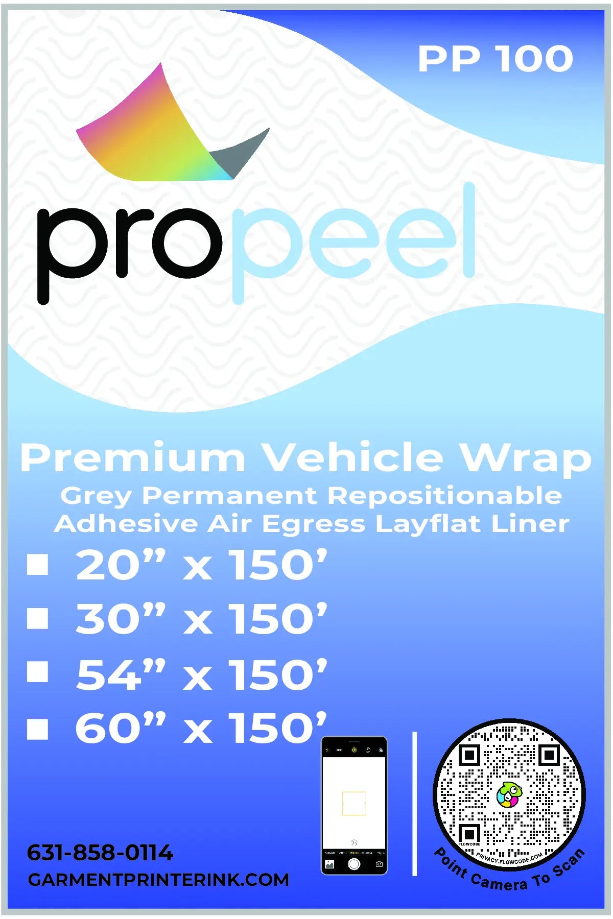 propeel gloss adhesive car wrap vinyl in 4 different sizes including 20", 30", 54" and 60" widths