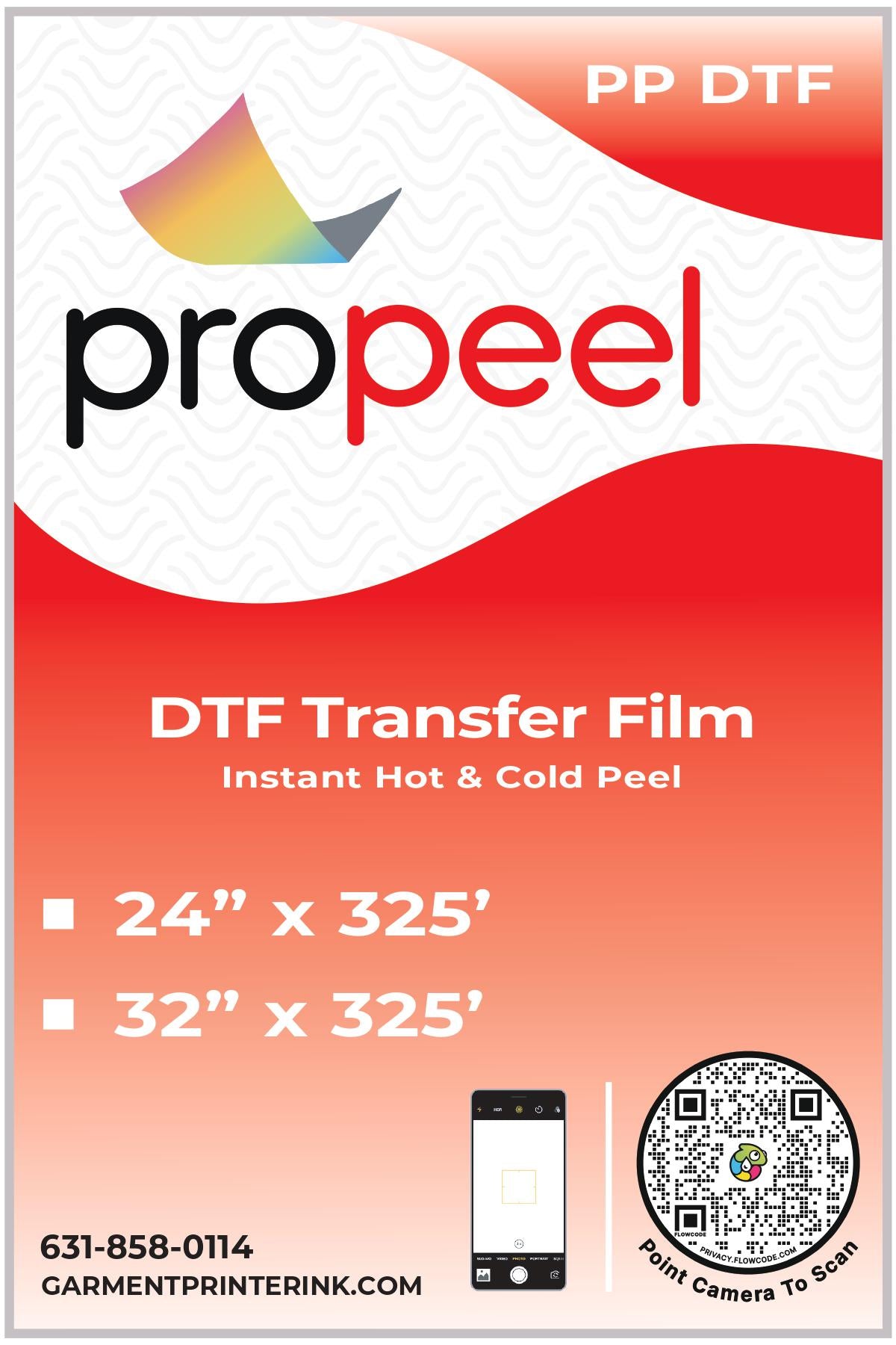 propeel direct to film roll 24" x 325' for dtf printing hot and cold peel