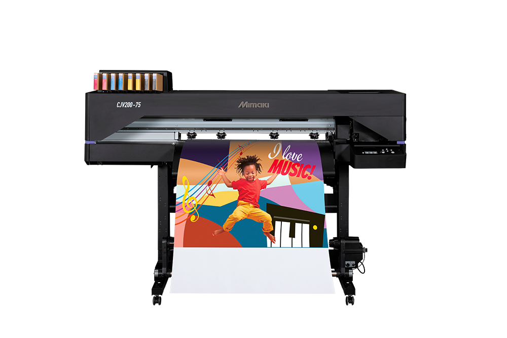 Mimaki CJV200-75 eco-solvent printer offering compact size and precision for high-quality print and cut projects.