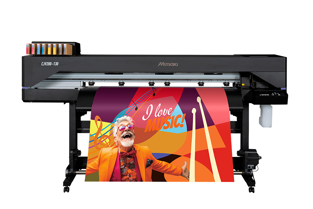 Mimaki CJV200-130 eco-solvent printer, designed for mid-size printing and cutting projects with high-quality output and versatile media handling